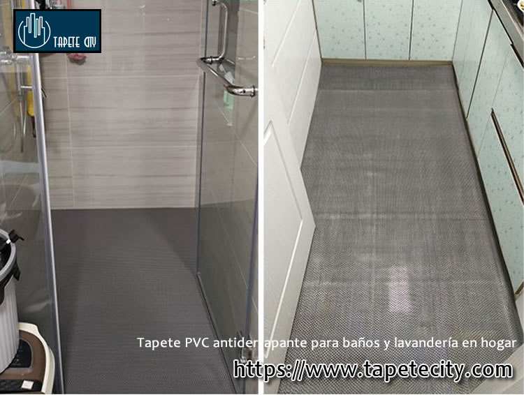 Tapete gris antiderrapante en suelo de ducha para evitar resbalones y caídas